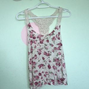 Off white floral tank top with chunky lace straps